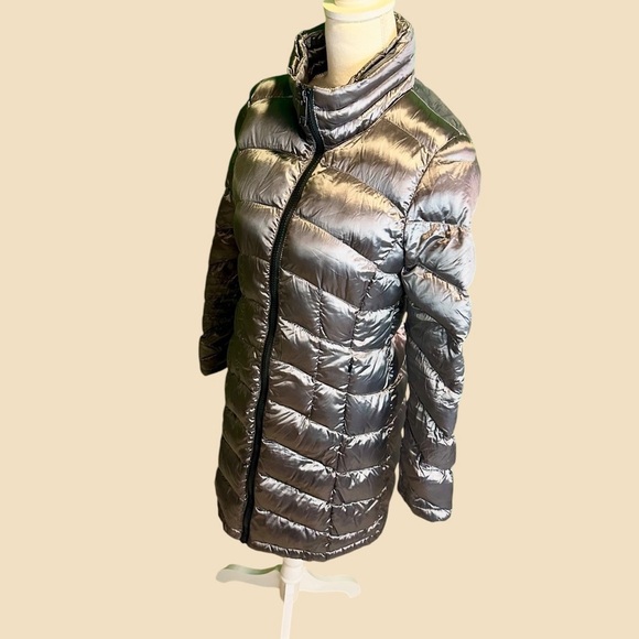 Calvin Klein Pewter Metallic Packable Down-Fill Blend Long Length Puffer Coat S - Picture 6 of 16